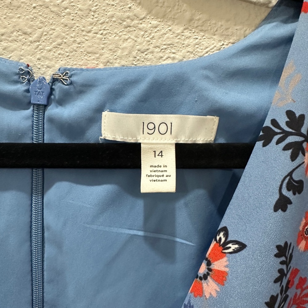 1901 Colorblock Floral Colorful Spring Midi Faux Wrap Dress with Pockets size 14 - Picture 3 of 7
